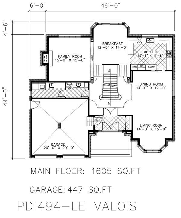 Floor Plan First Story of European Plan #158-1166