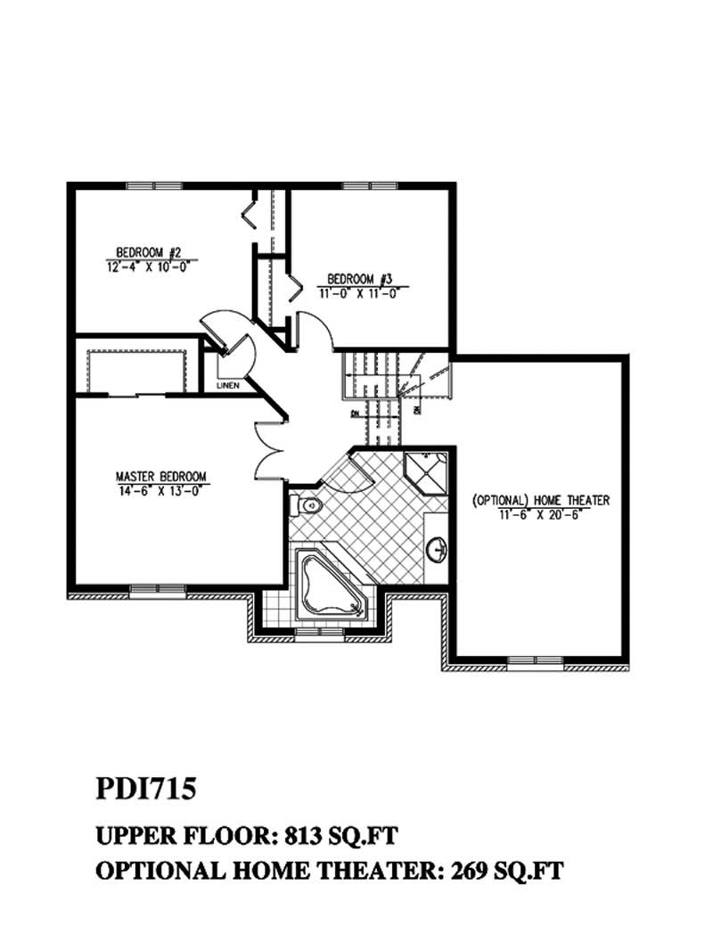 Floor Plan Second Story of European Plan #158-1167