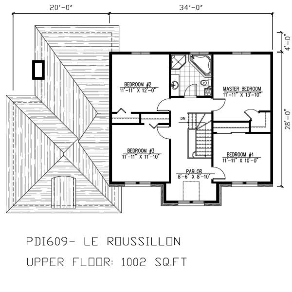 Floor Plan Second Story of European Plan #158-1173