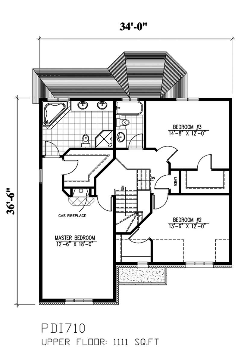 Floor Plan Second Story of European Plan #158-1177
