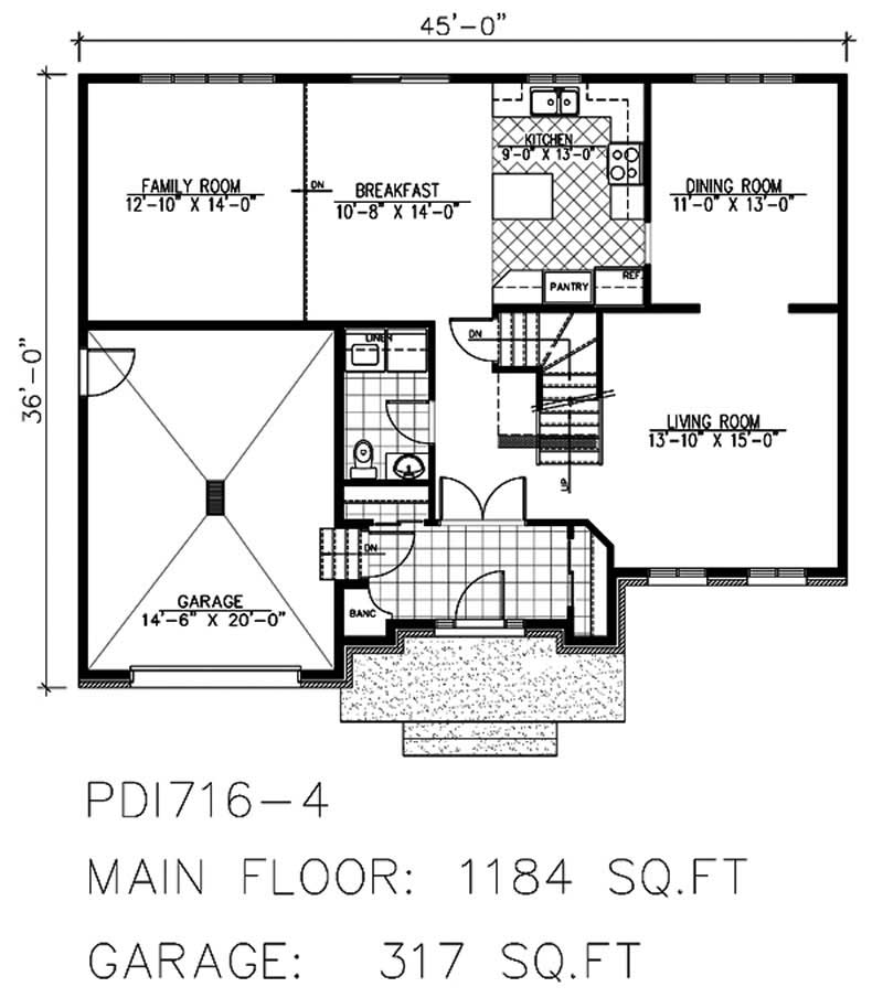 Floor Plan First Story of European Plan #158-1180