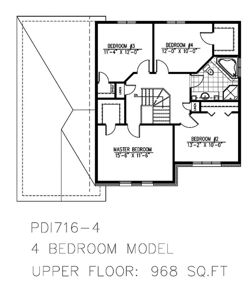 Floor Plan Second Story of European Plan #158-1180