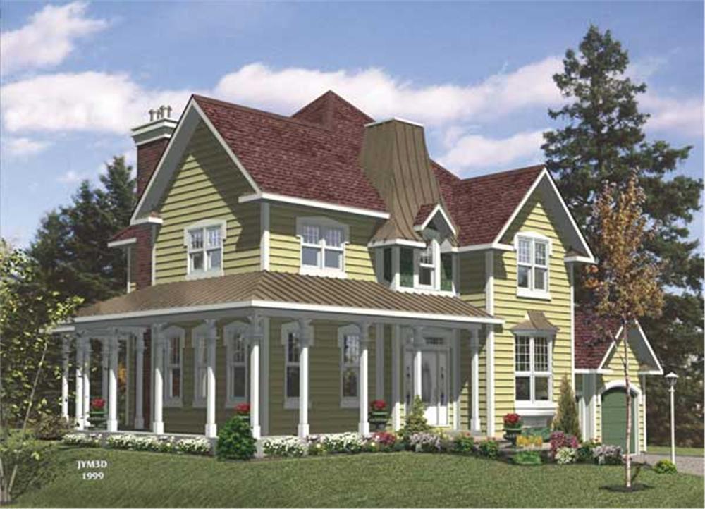 This is the front elevation for these Country House Plans
