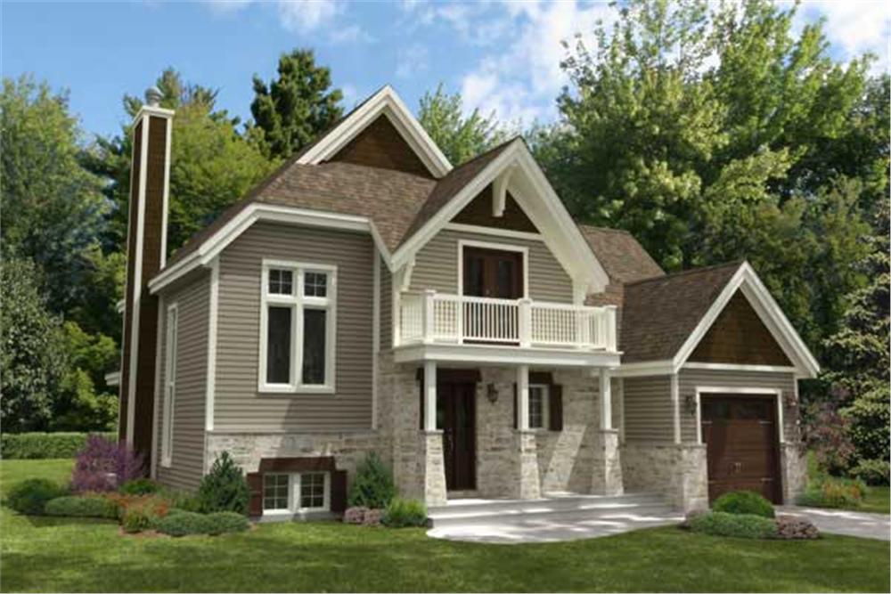 This is the front elevation for these Contemporary House Plans.