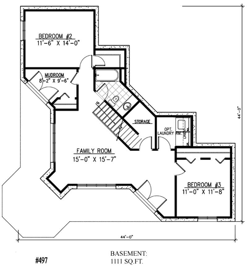 Floor Plan Basement of Country Plan #158-1207