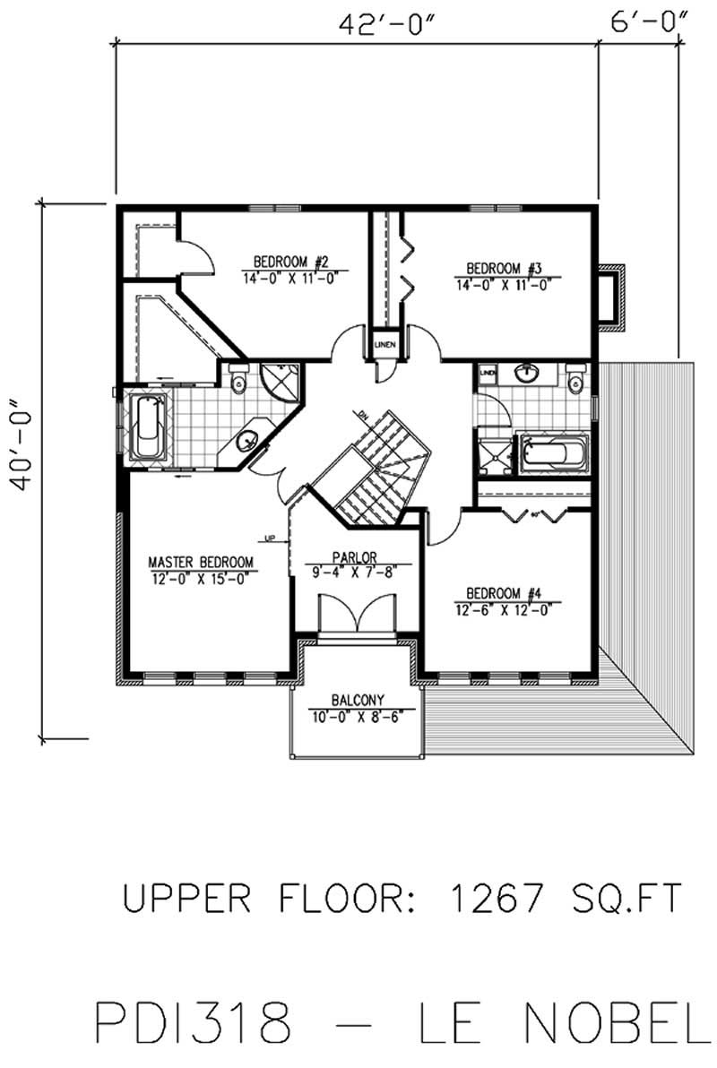 Floor Plan Second Story of European Plan #158-1213
