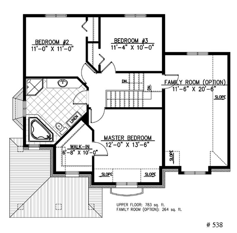Floor Plan Second Story of European Plan #158-1217