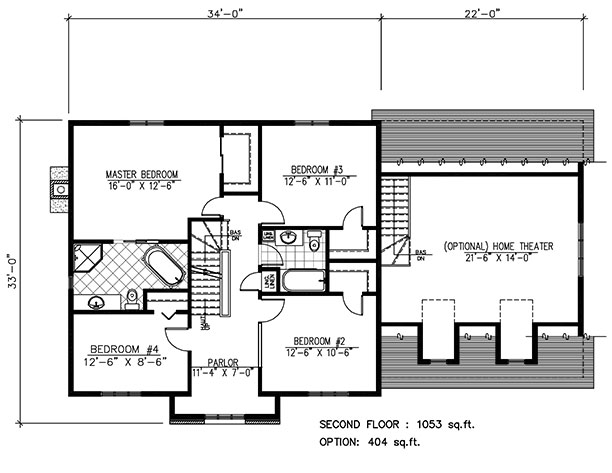Floor Plan Second Story of Colonial Plan #158-1271