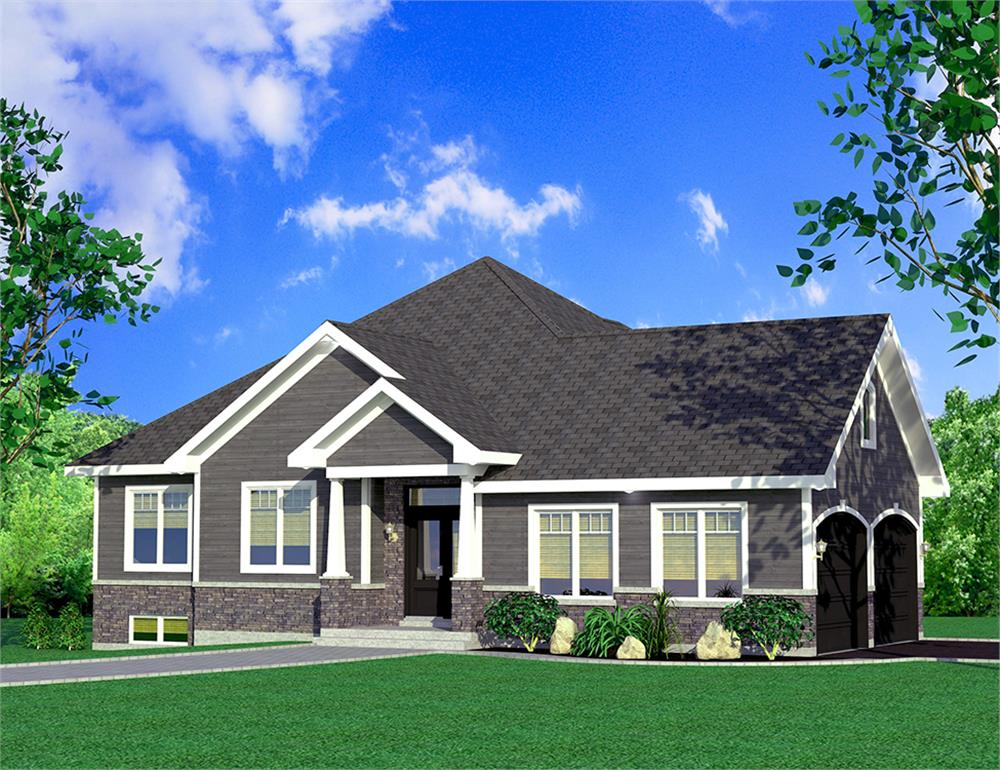 Front elevation of Bungalow home (ThePlanCollection: House Plan #158-1308)