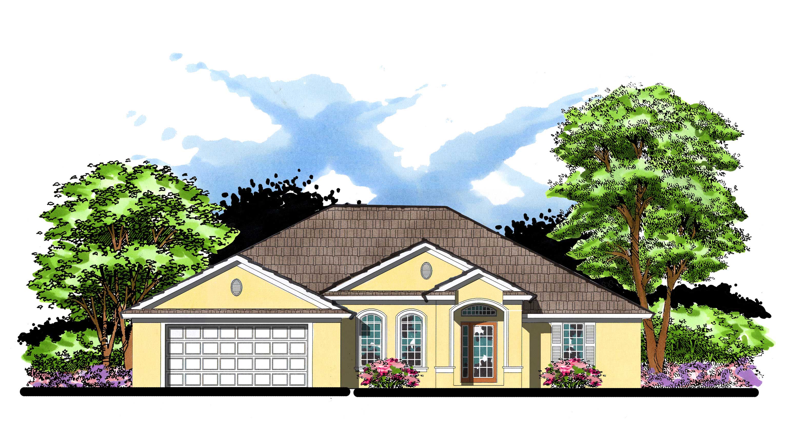 This is the front elevation for these Mediterranean House Plans.