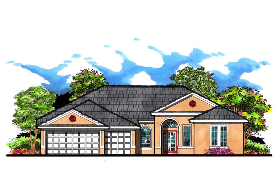 This is an artist's rendering of these Traditional Ranch House Plans.