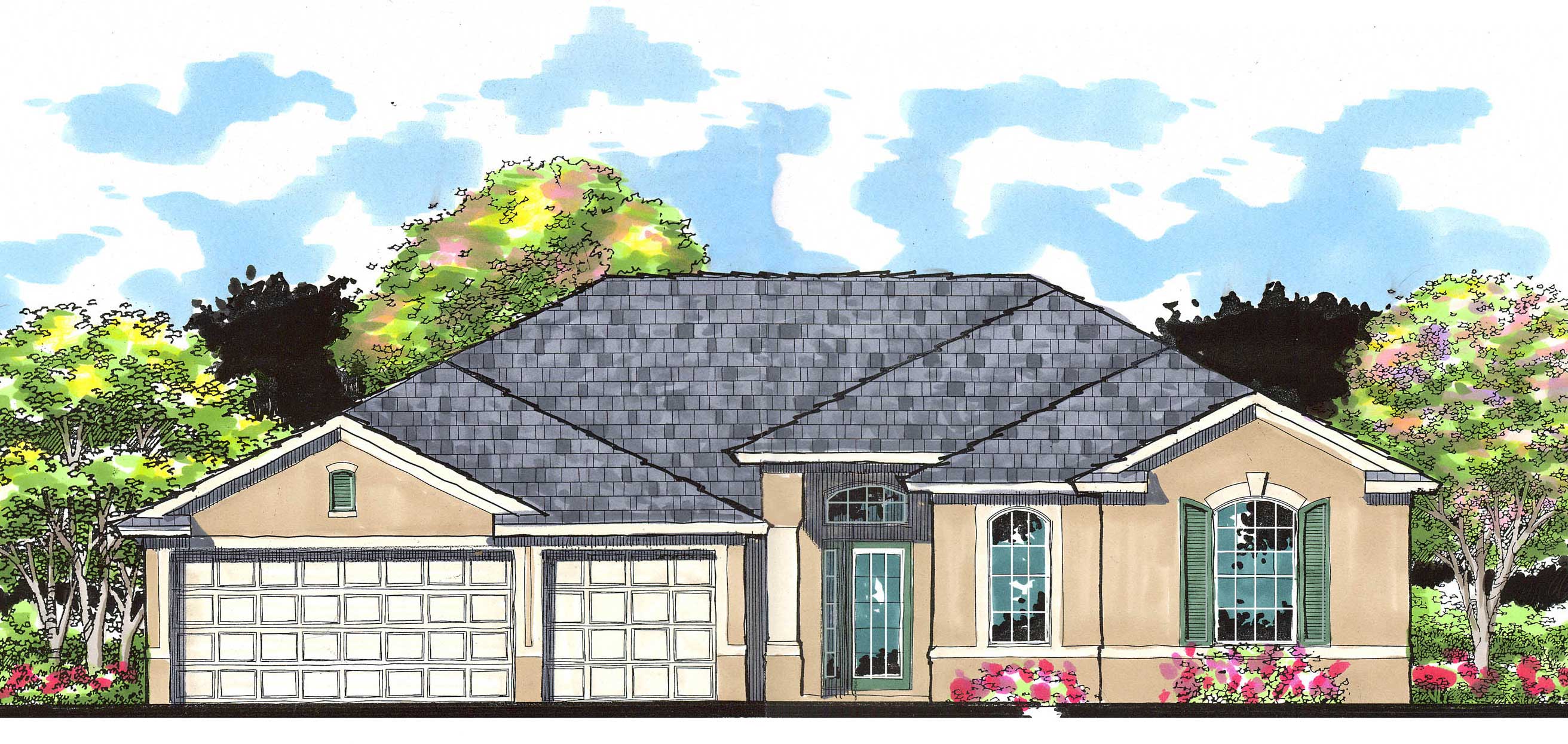 This is the front elevation for these Traditional Home Plans.