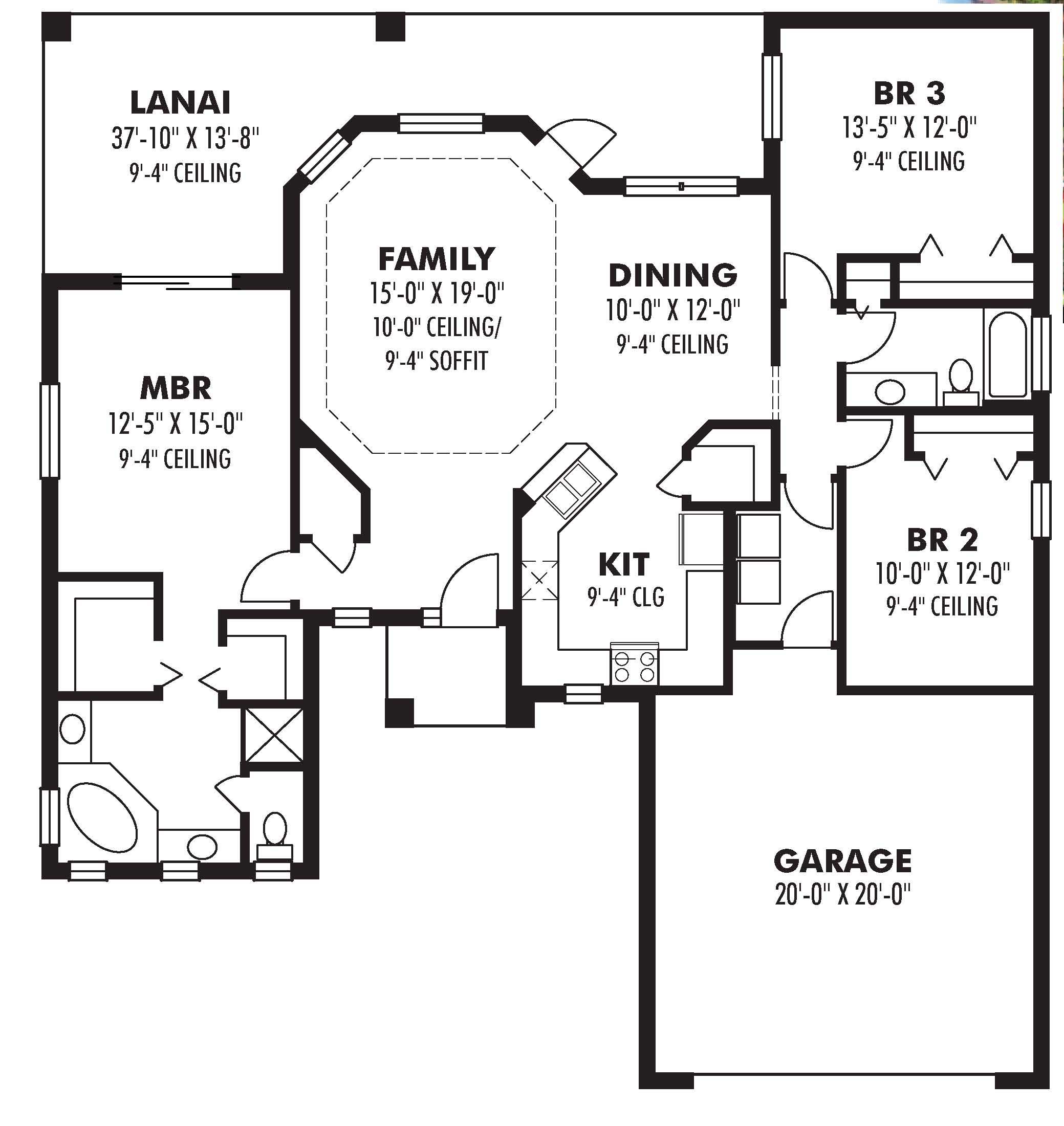 Floor Plan First Story of European Plan #159-1055