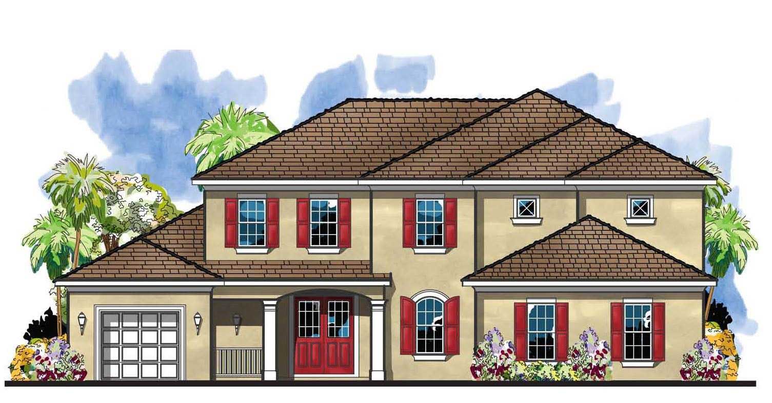This is the front elevation for these Traditional Home Plans.