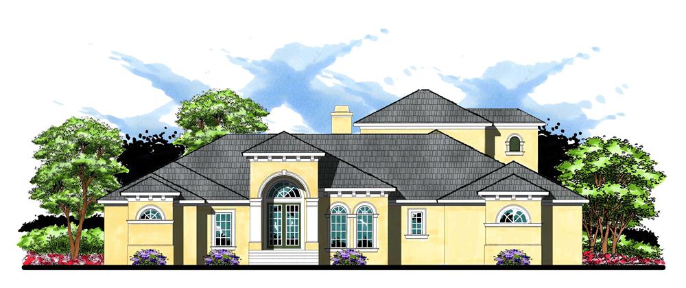 This is the front elevation for these Mediterranean House Plans.
