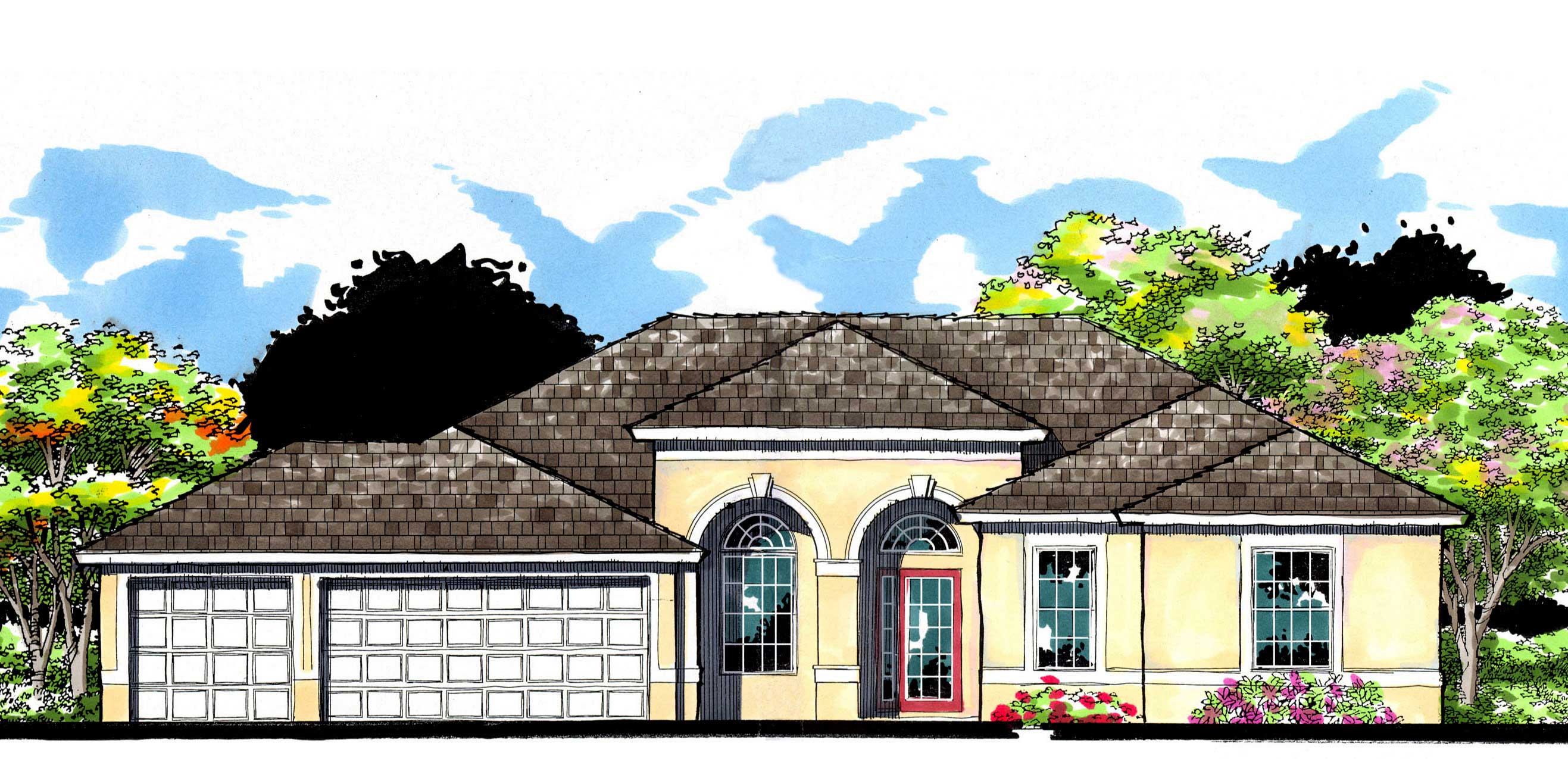 This is the front elevation of these European House Plans.