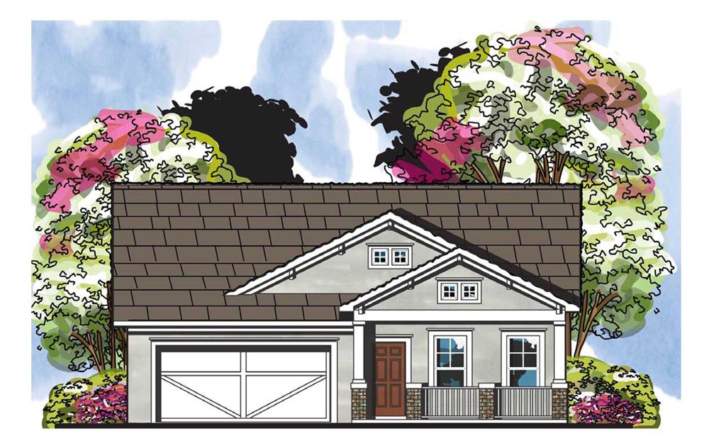 This is the front elevation for these Craftsman House Plans.