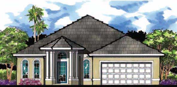 This image shows the front elevation for these Mediterranean Home Plans.