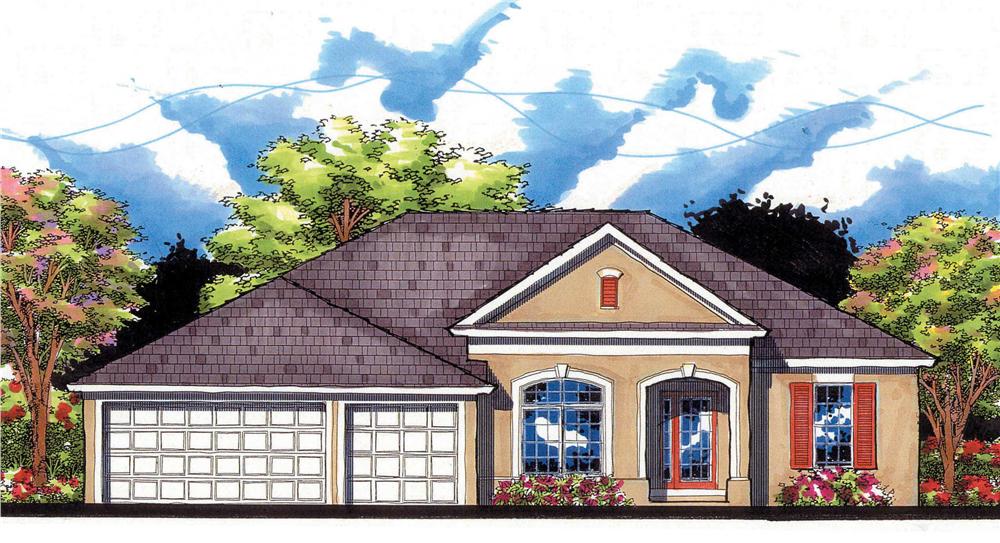 This is an artist's front rendering for these Traditional Ranch Home Plans.