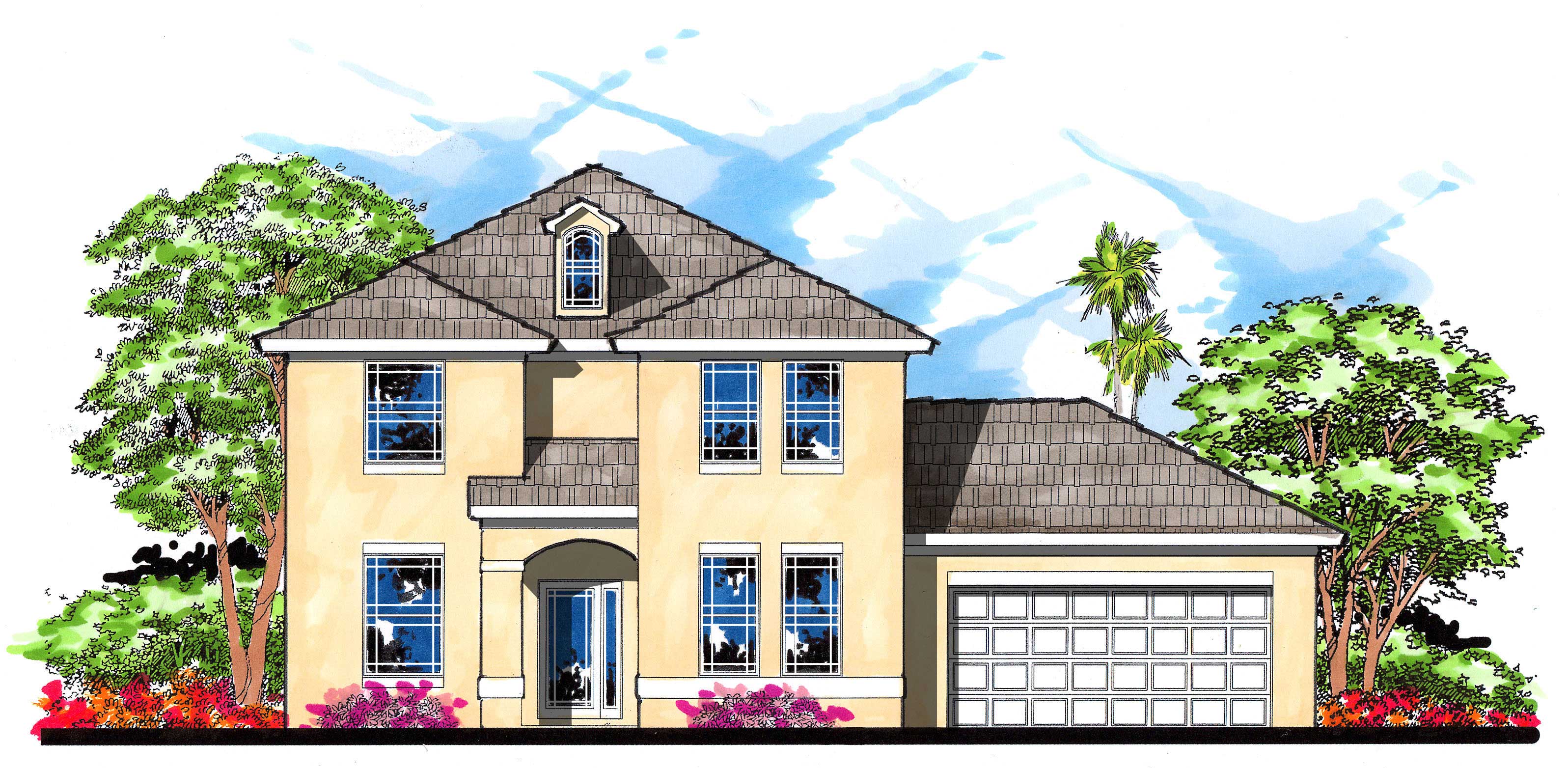 This is the front elevation for these European Home Plans.