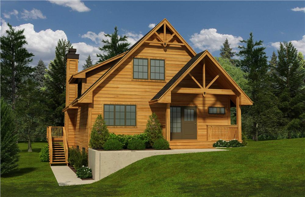 This is a 3D rendering of these Cabin House Plans.
