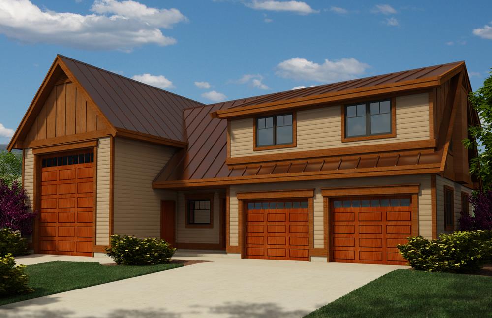 Front elevation of Garage w/Apartments home (ThePlanCollection: House Plan #160-1026)