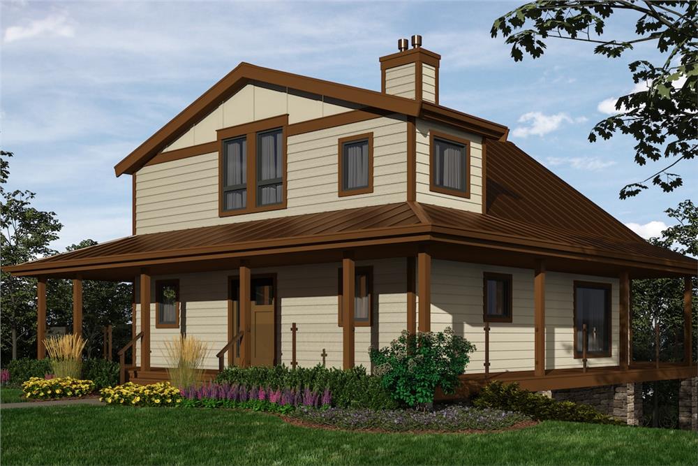 Front elevation of Lake home (ThePlanCollection: House Plan #160-1035)