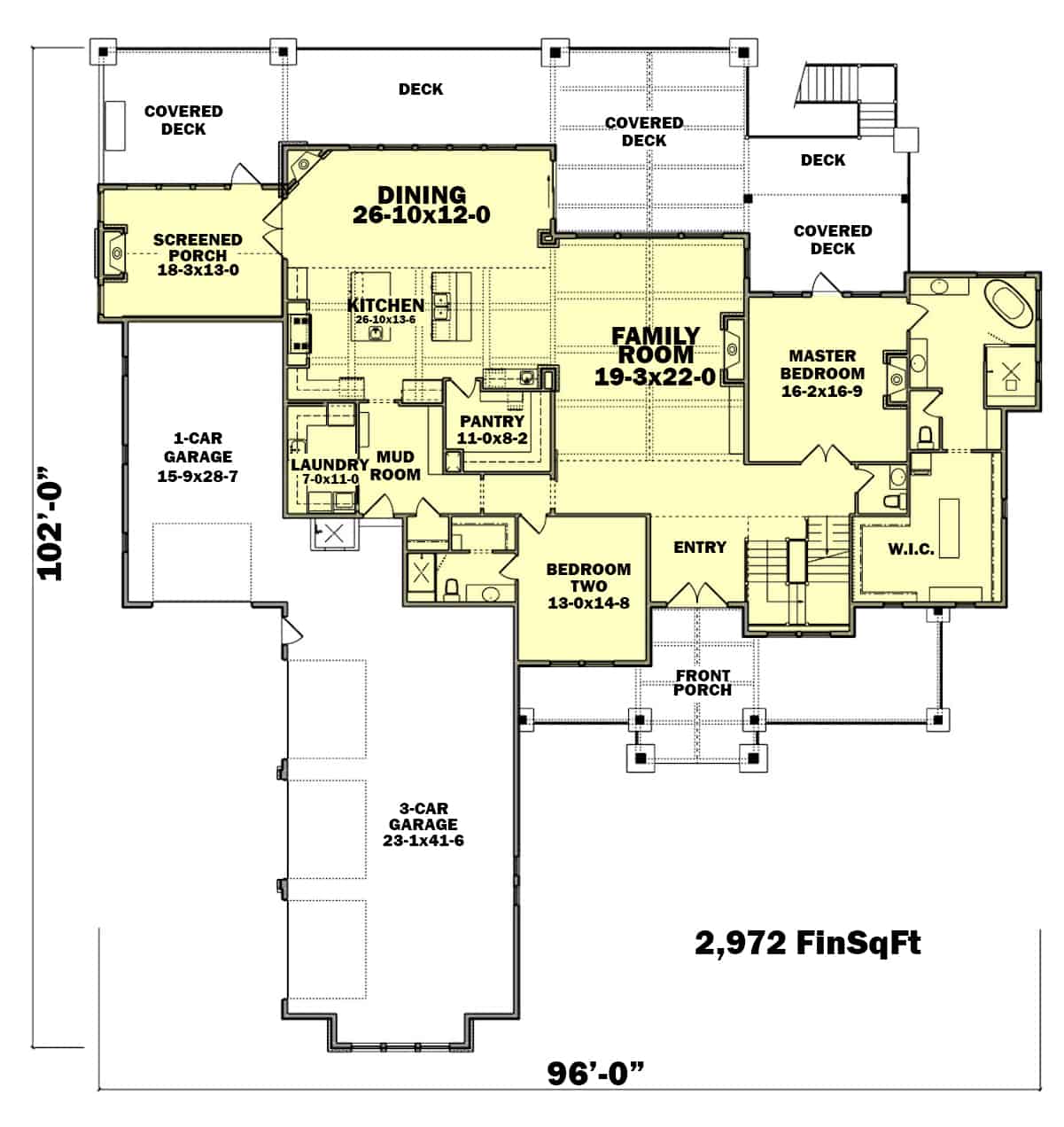 Main Level of Farmhouse Plan #161-1142