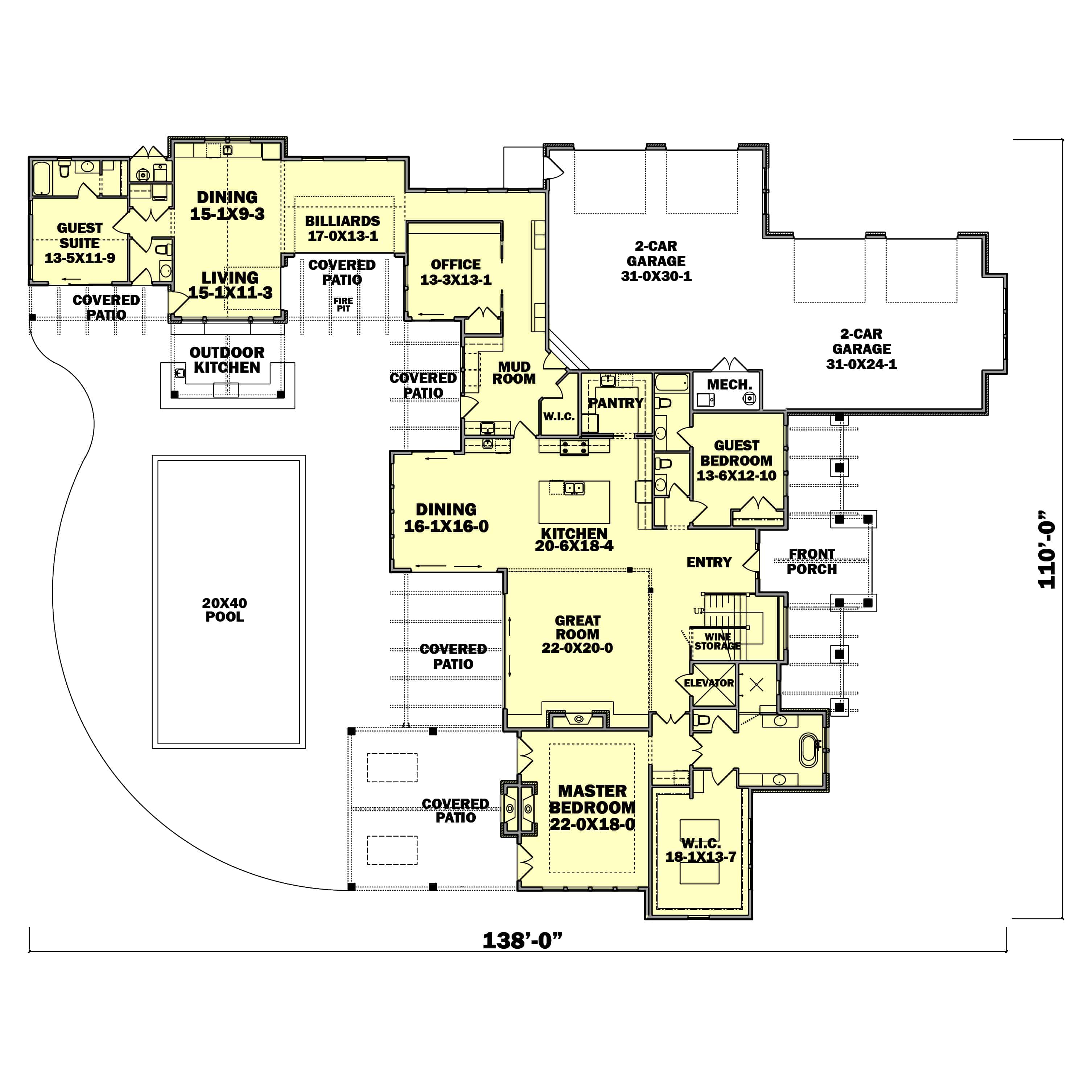 Main Level of Contemporary Plan #161-1171