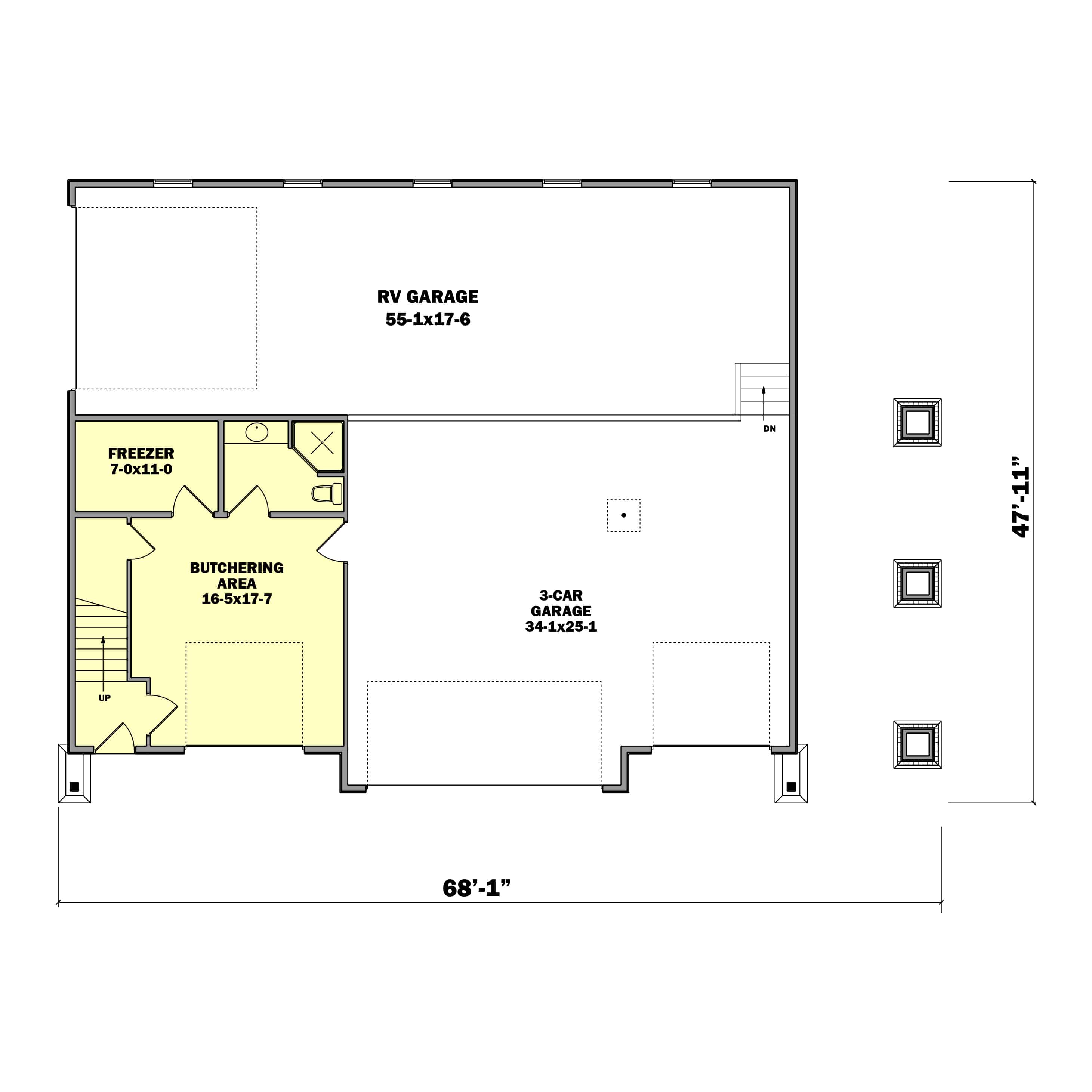 Main Level of Log Cabin Plan #161-1174