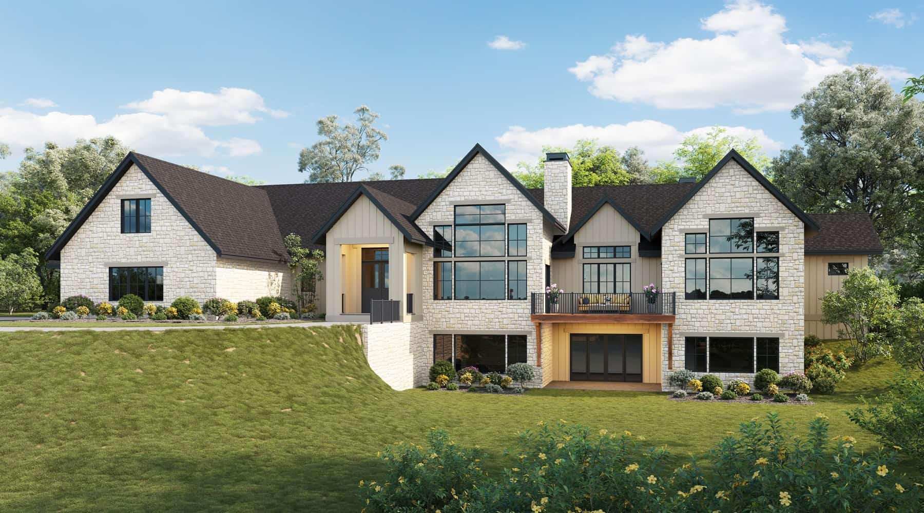 Front elevation of Contemporary home (ThePlanCollection: House Plan #161-1202)