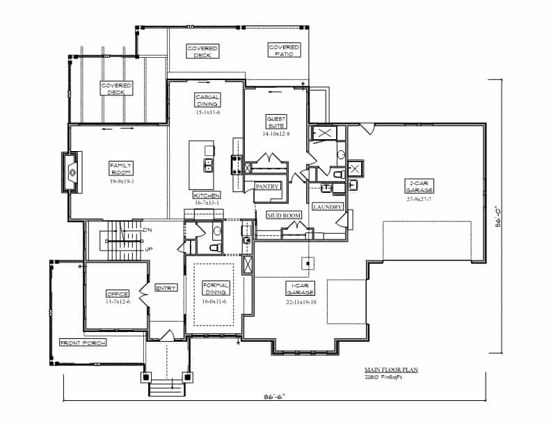 Main Level of Craftsman Plan #161-1216