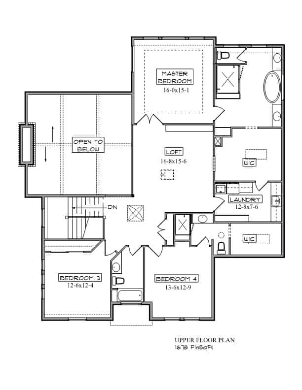 Upper Level of Craftsman Plan #161-1216