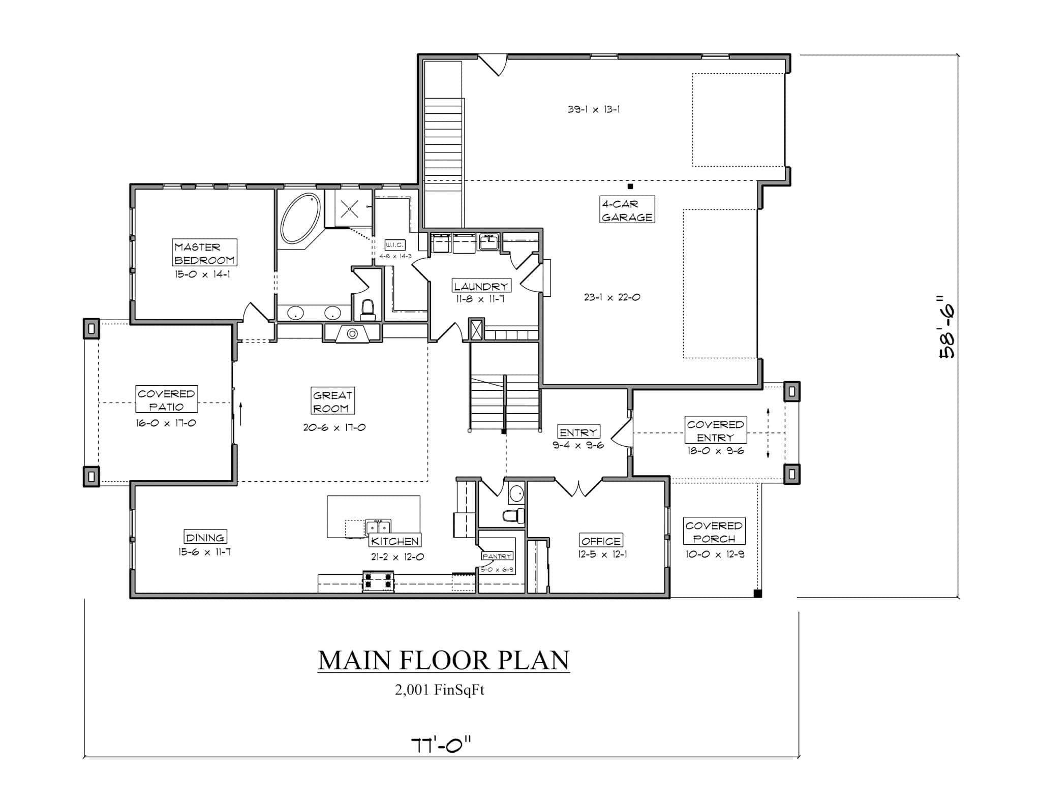 Main Level of Craftsman Plan #161-1244