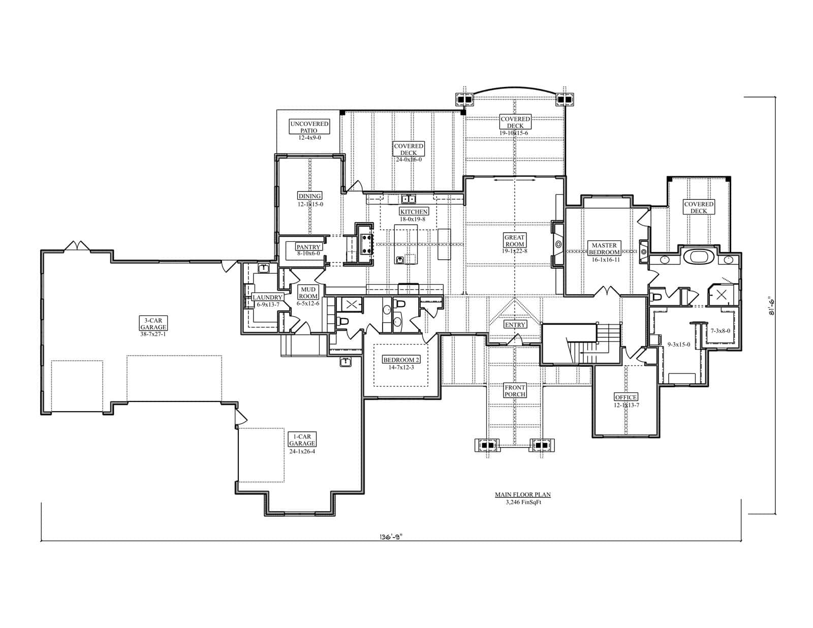 Main Level of Rustic Plan #161-1290