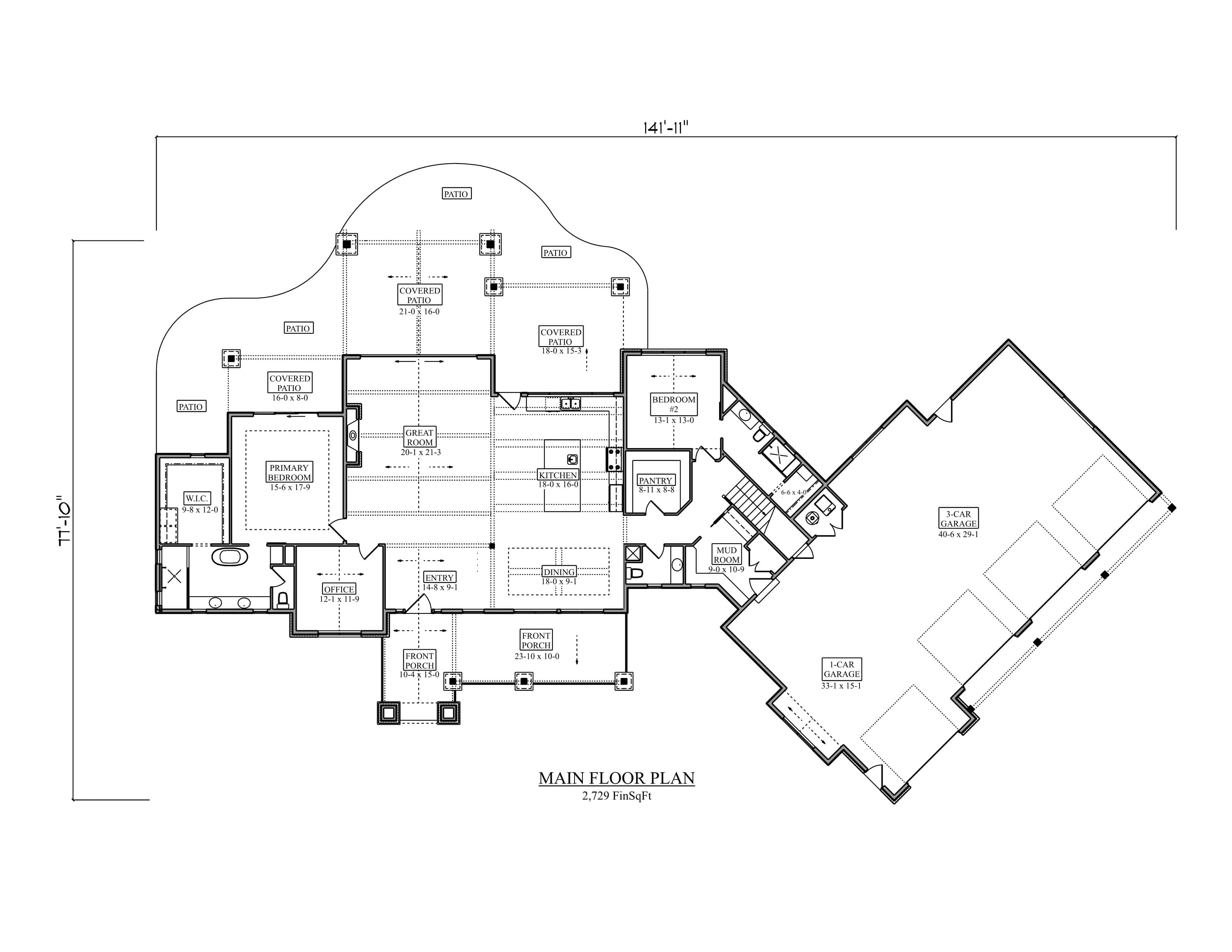 Main Level of Modern Farmhouse Plan #161-1299