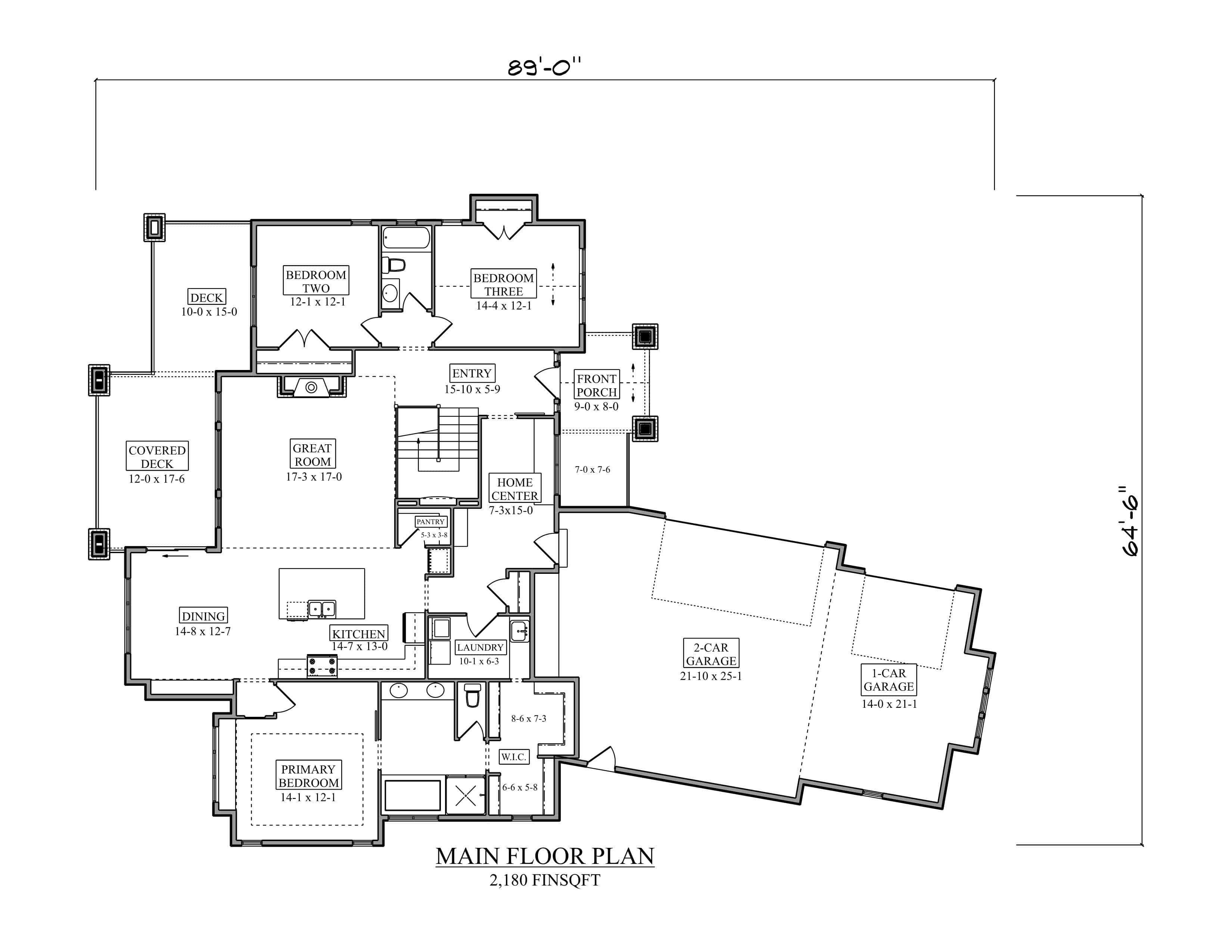 Main Level of Craftsman Plan #161-1301