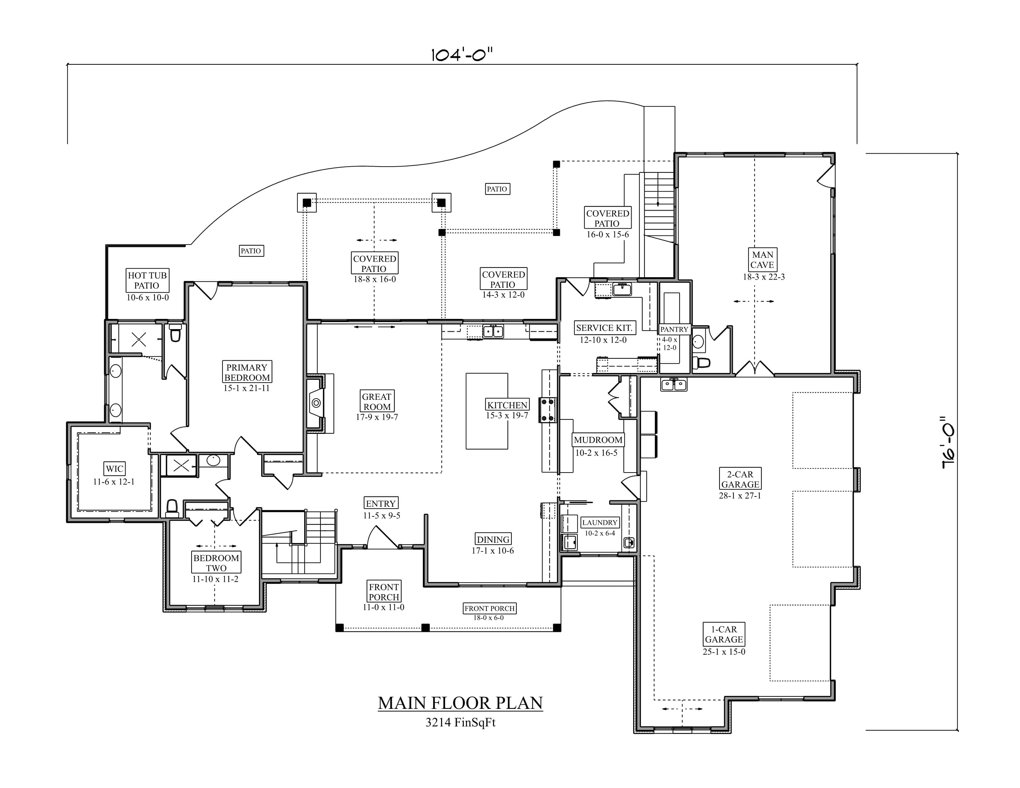 Main Level of Modern Farmhouse Plan #161-1303