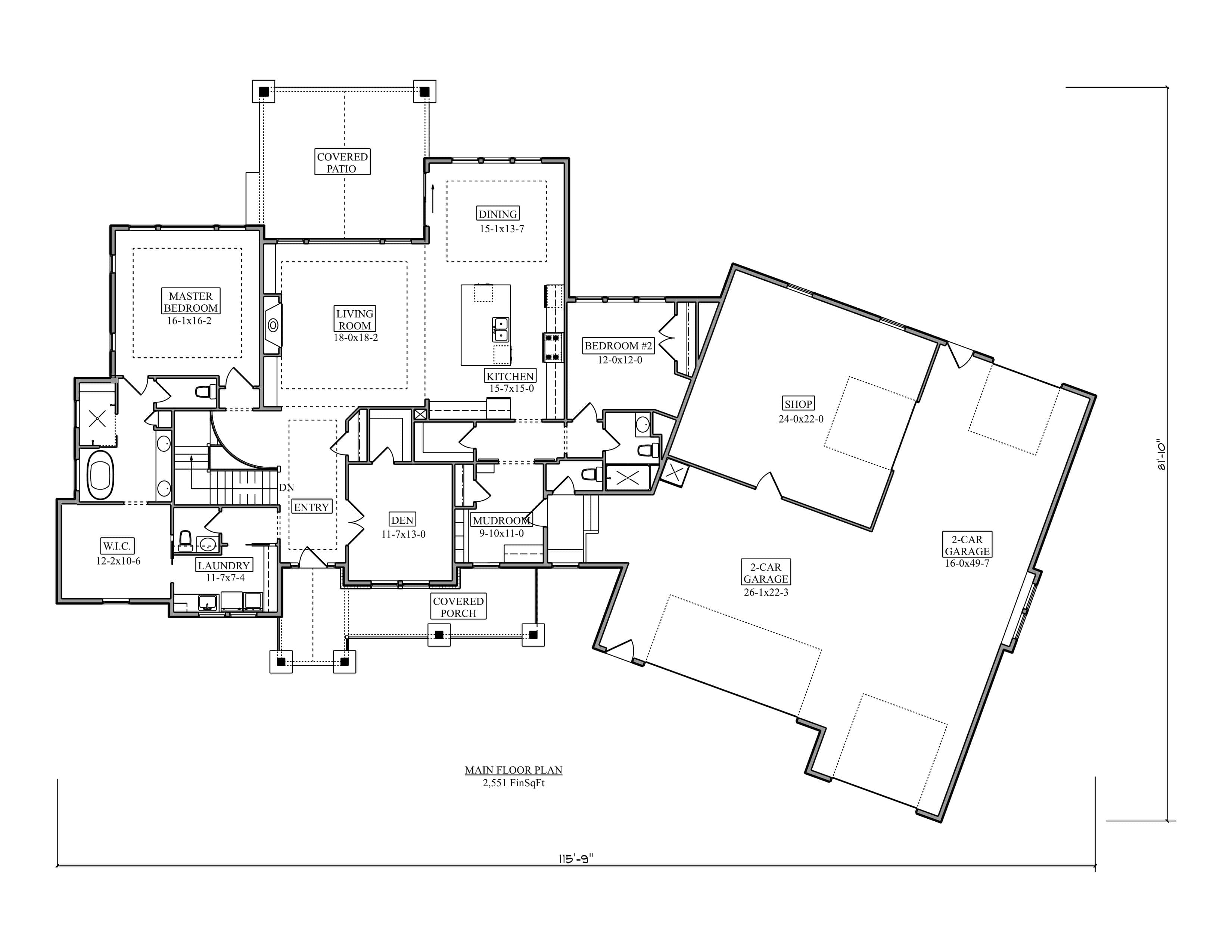 Main Level of Modern Farmhouse Plan #161-1311