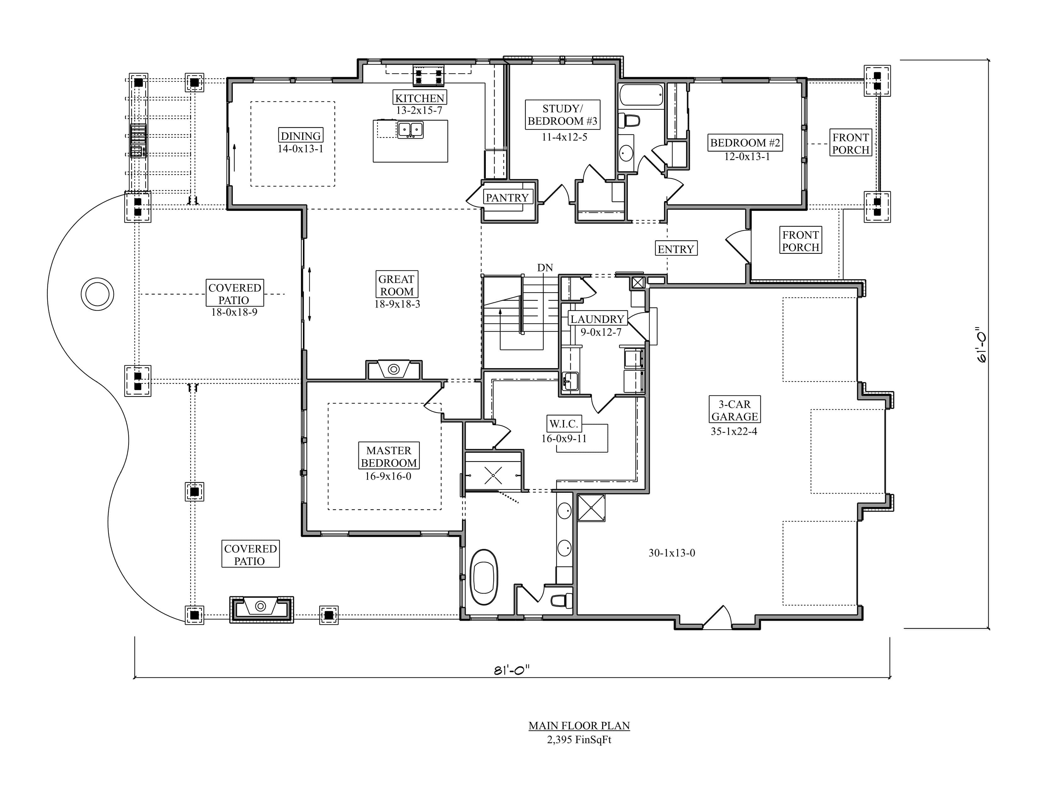 Main Level of Craftsman Plan #161-1314