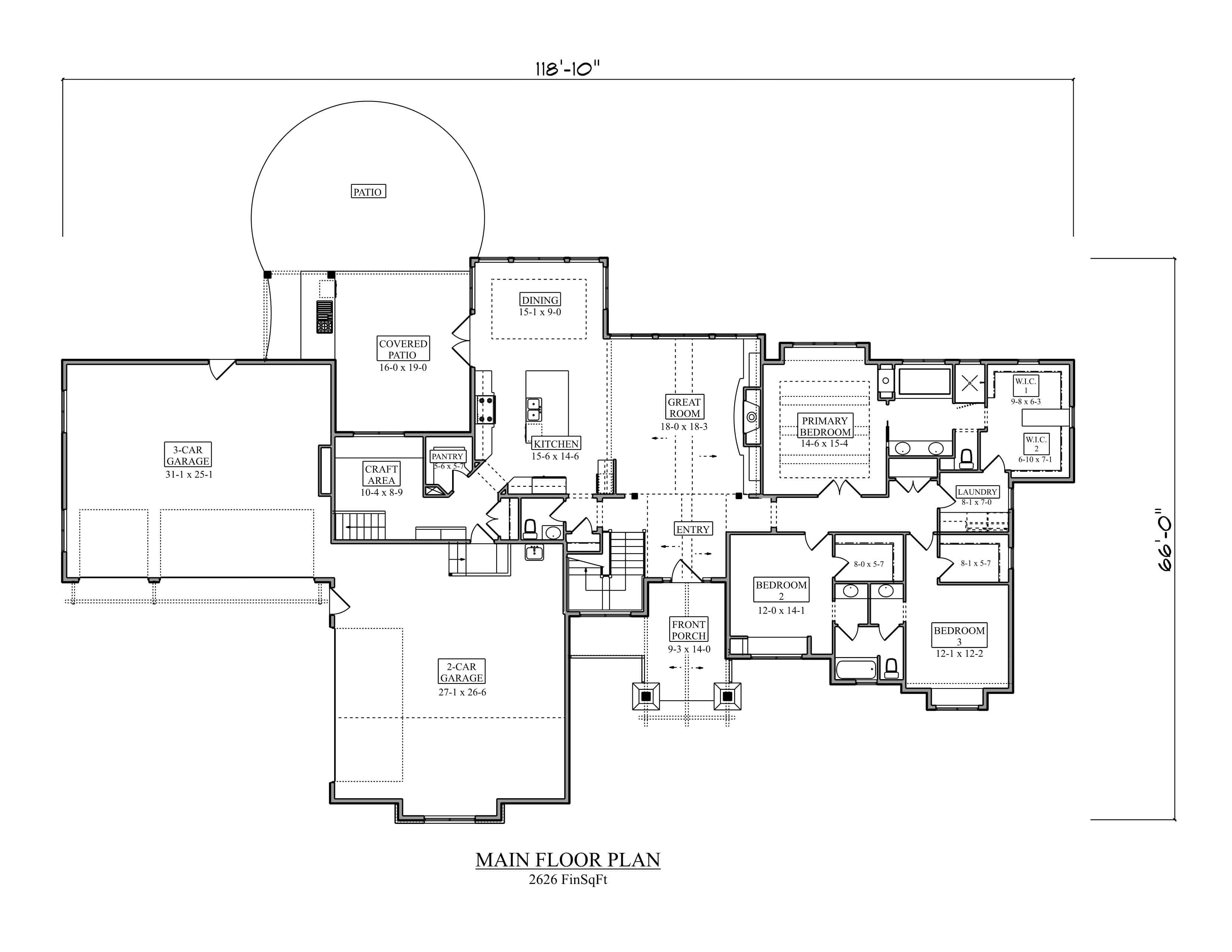 Main Level of Modern Farmhouse Plan #161-1315