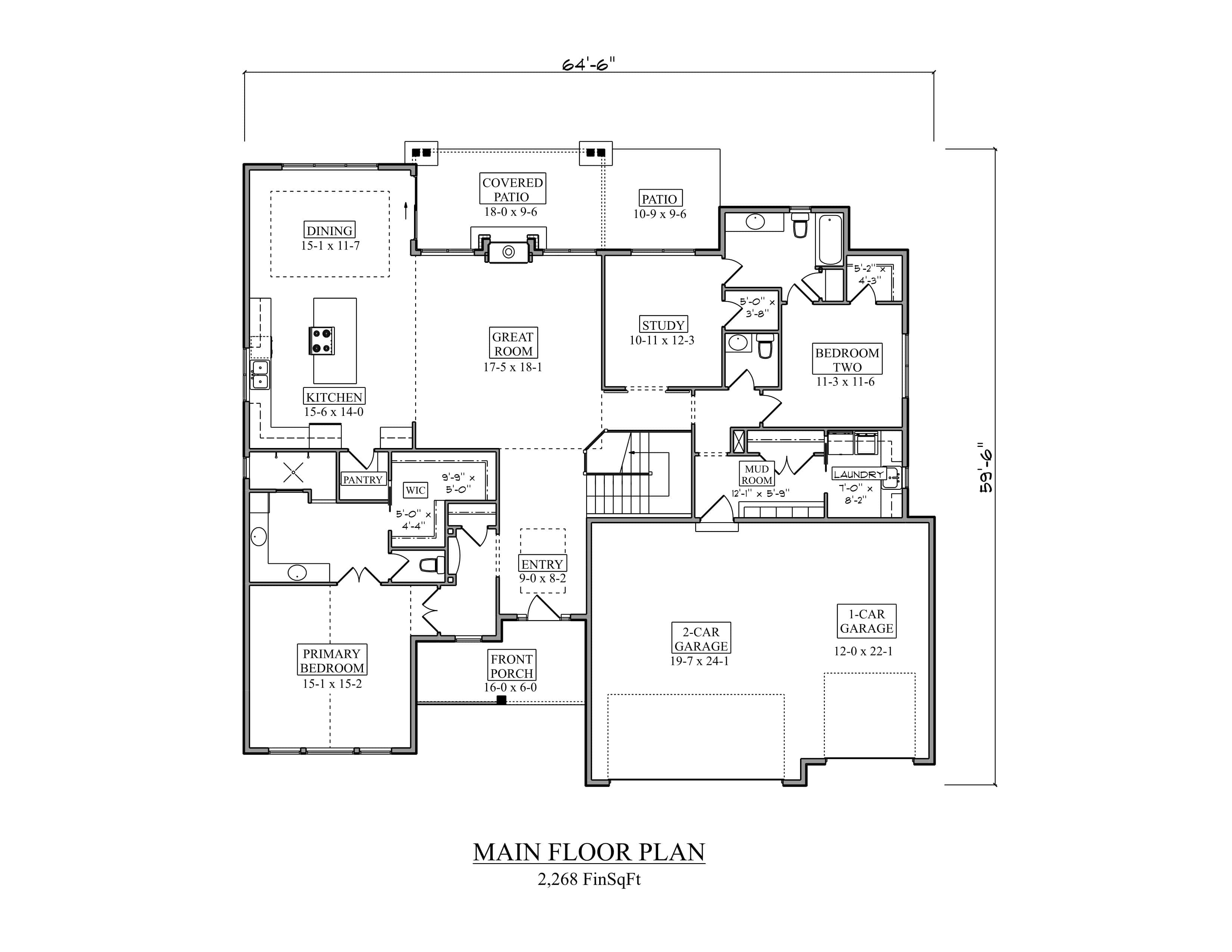 Main Level of Modern Farmhouse Plan #161-1327