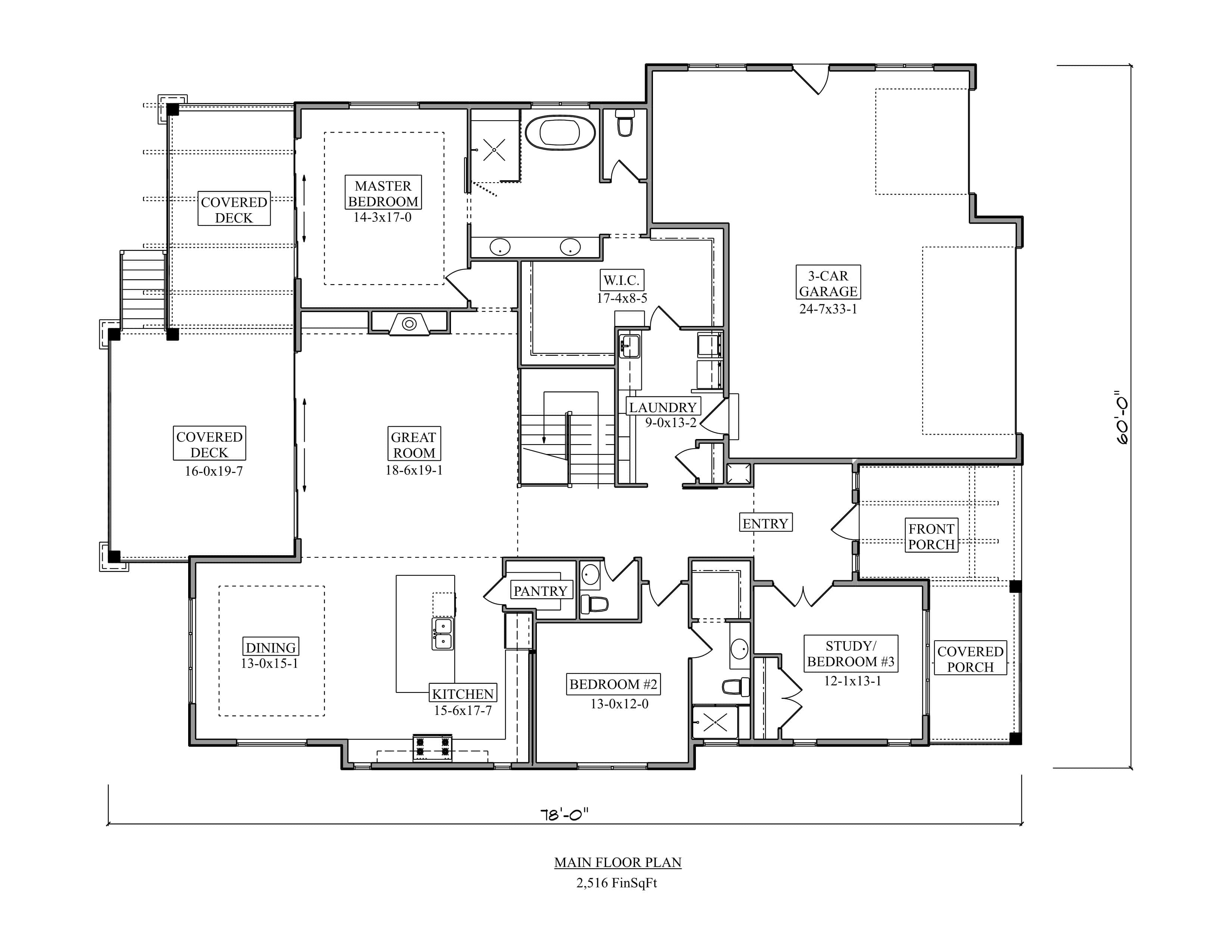 Main Level of Modern Farmhouse Plan #161-1332