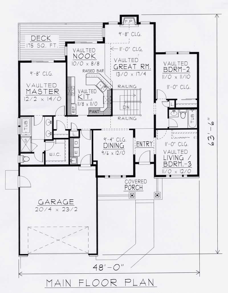 Floor Plan First Story of Craftsman Plan #162-1004