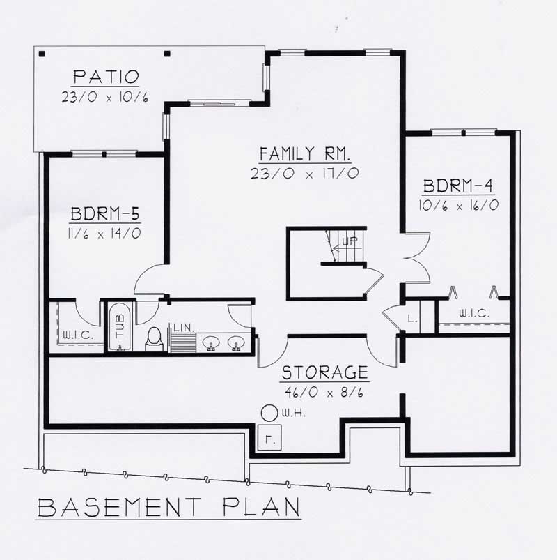 Floor Plan Basement of Craftsman Plan #162-1004