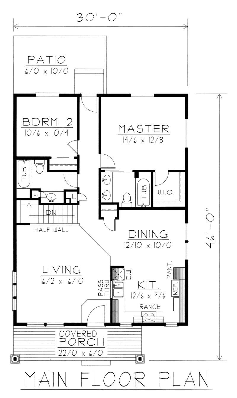 Bungalow House Plan 2 Bedrms, 2 Baths 1200 Sq Ft