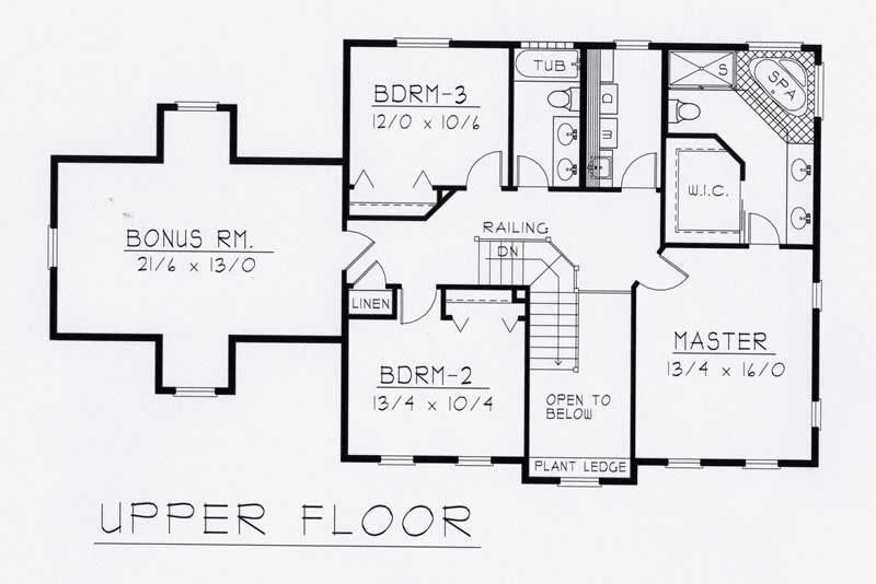 Floor Plan Second Story of Country Plan #162-1045