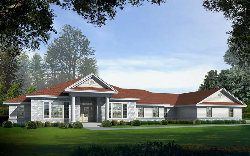 Front elevation of Georgian home (ThePlanCollection: House Plan #162-1056)