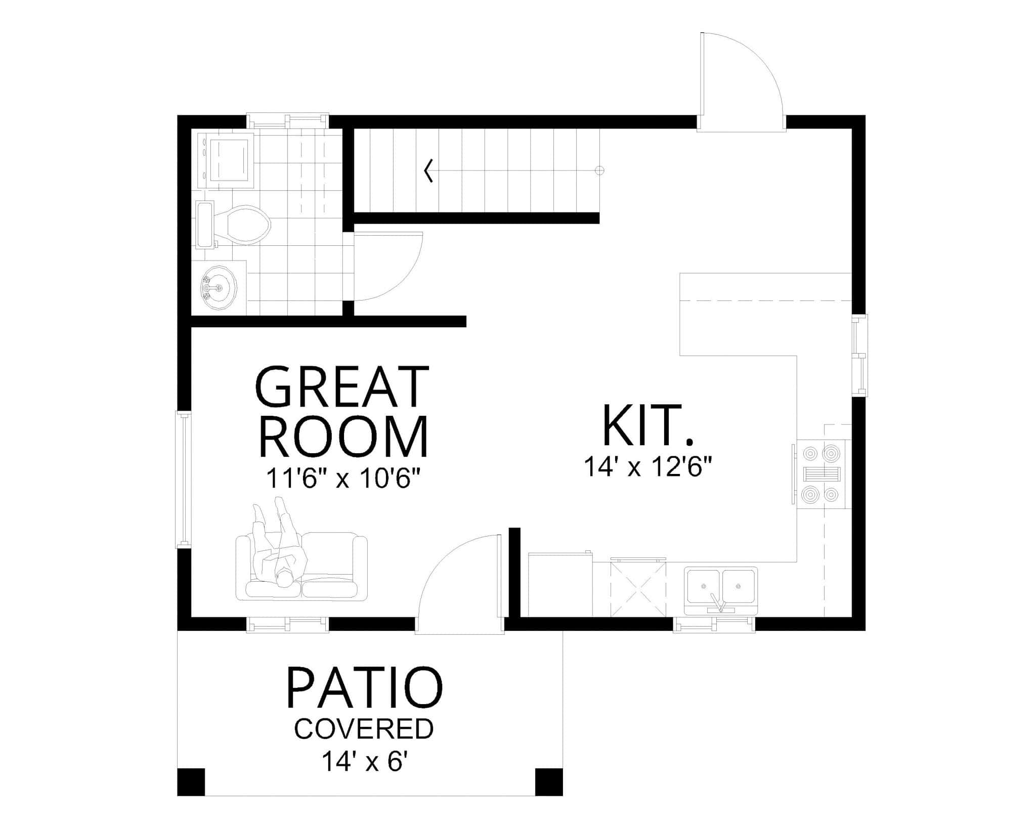 Main Level of Farmhouse Plan #162-1071