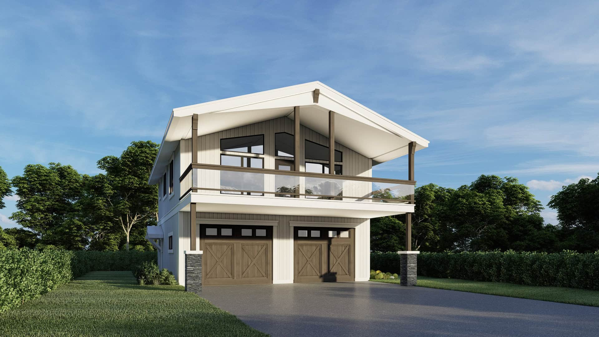 Front elevation of Barndominium home (ThePlanCollection: House Plan #162-1072)